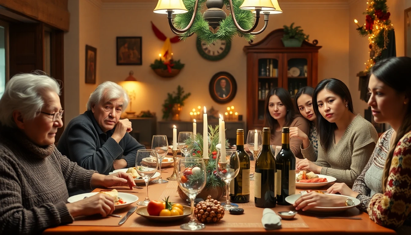 Familia española cenando en Navidad con tensión política